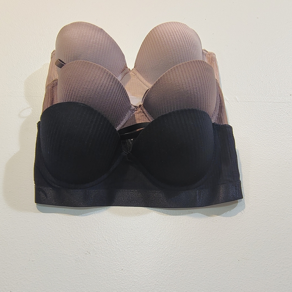 Tahari Women's Bra 34C Black ,Brown and Nude Padded Underwire(3 Piece)